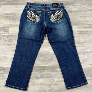 Love Indigo Premium Women's Capri Jeans Size 4 (29X22) Embroidered Pockets Dark